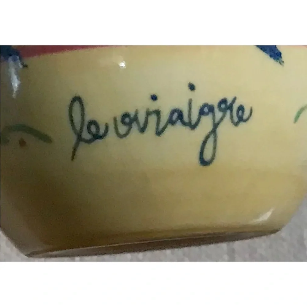 Le Vinaigre Yellow Vinegar Cruet Hand Painted French Parisian Style Cottage Core
